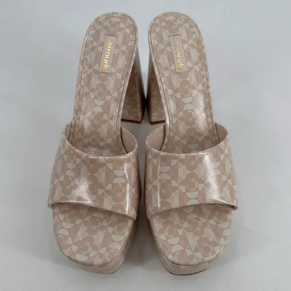 Larroude Dolly Platform Mule Sandals Chunky Boho Print Saffiano Leather Size 10